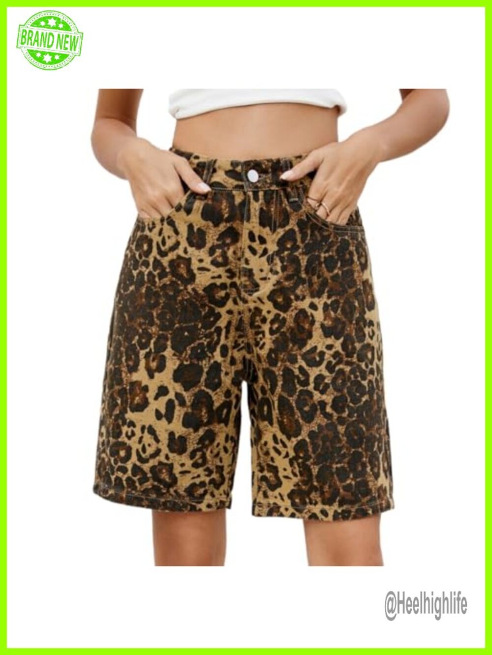 Women Leopard Print Baggy Jorts High Waisted Y2K Denim Shorts Size M